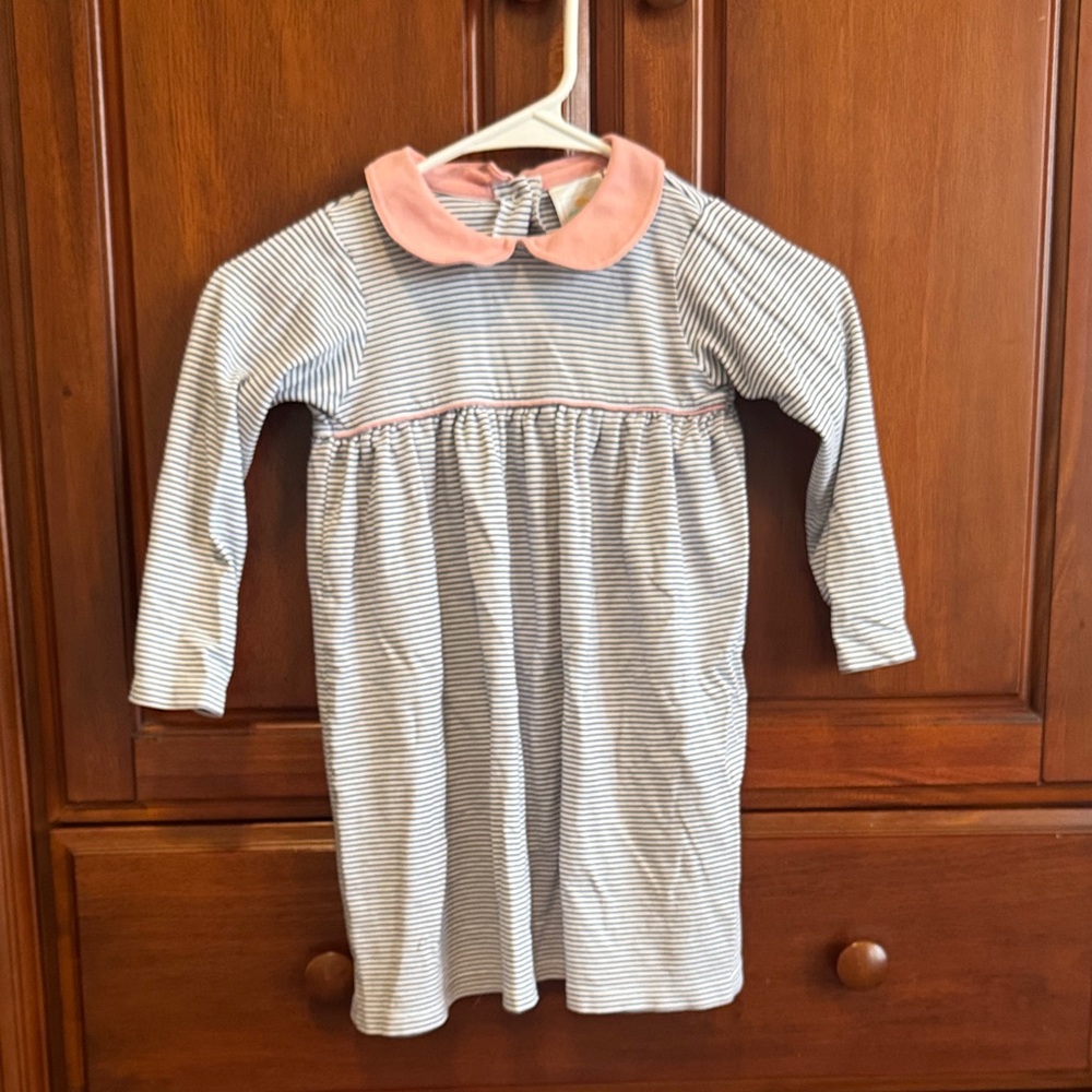 Stitchy Fish Striped Kids Dress with Pink Collar